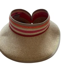 Packable Rollable Sun N Sand Woven Straw Visor Hat Striped Band Detail