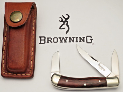 Vintage BROWNING JAPAN - 2418 F3 Stockman Pocket Knife - Wood Handles - MINT