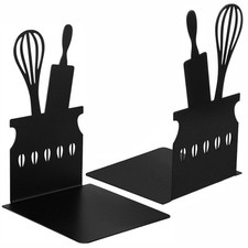 Bookends Heavy Duty Metal Book Ends Cookware for Shelf Shelves Pair 2 Pack Black