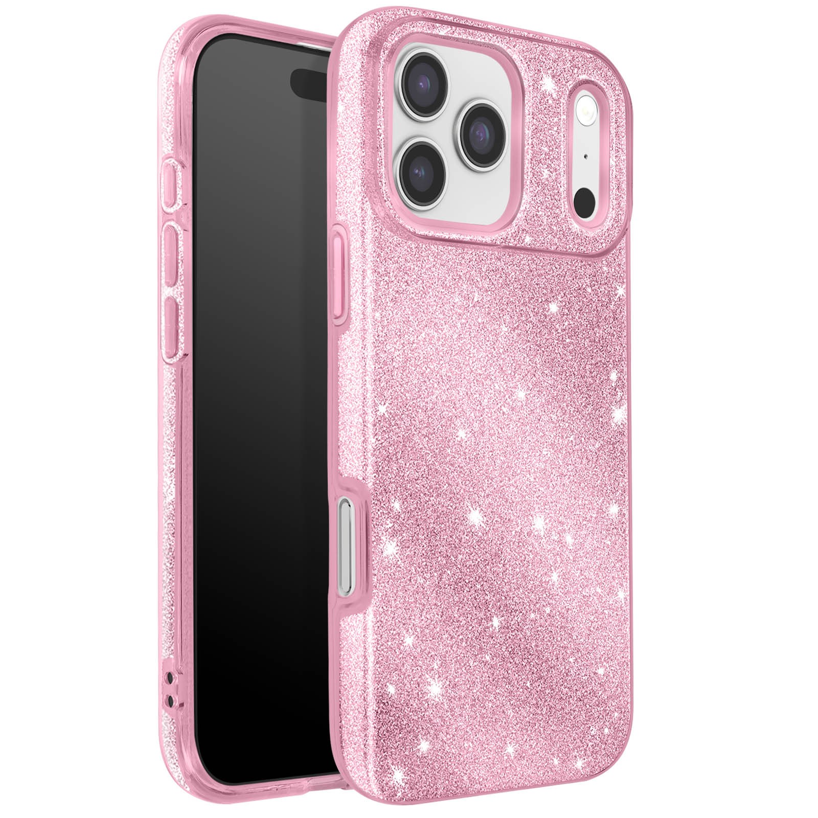 Coque de luxe rose pailletée pour iPhone 17 Pro Max, protection double matière premium Avizar