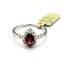 925 Sterling Silver Genuine Garnet Pear Halo Ring Size 9
