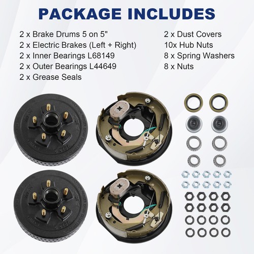 5 on 5 Bolt Circle Drum Kits w/ 10"x2-1/4" Left Right Electric Brake for 3500lbs - Picture 8 of 8