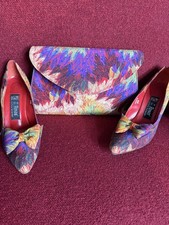 Vintage J Renee Couture Collection Peacock Print Pumps w/clips sz 9 handbag