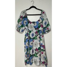 Gap Women Puff Sleeve Floral Babydoll Dress Large Tall Cottagecore Flowy Spring