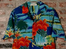 Men's Vintage 1970s Hilo Hattie Tropical Hibiscus Floral Hawaiian Shirt L EUC