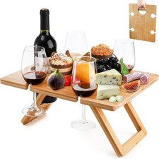 Portable Wine Picnic Table W/ 5 Wine Glasses Holder Foldable Champagne Picnic