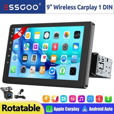 Single 1 DIN 9'' Car Stereo Apple Carplay Android Auto HD Touch Screen Radio CAM