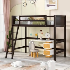 [New]Solid Wood Twin Size Loft Bed with Ladder(Espresso)(OLD SKU: WF191903AAP)