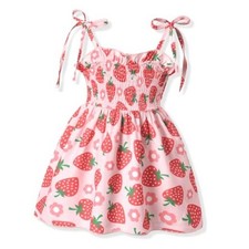 Infant Baby Girls Spaghetti Strap Smocking Dress 12-18 Months Strawberry