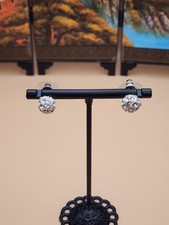 Dazzling Cubic Zirconia Silver Plate Ball Stud Earrings Eye Catching FREE HIP