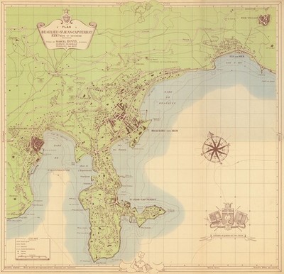 Plan Touristique de Beaulieu-sur-Mer, Saint-Jean-Cap-Ferrat & Èze 1949 alte Karte
