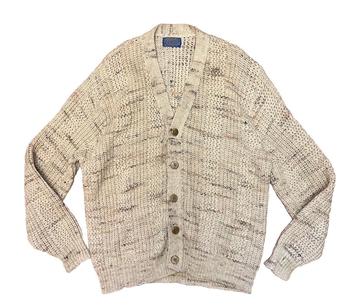 VTG Pendleton Pure Virgin Wool Speckled Chunky Knit Cardigan Sweater Sz L
