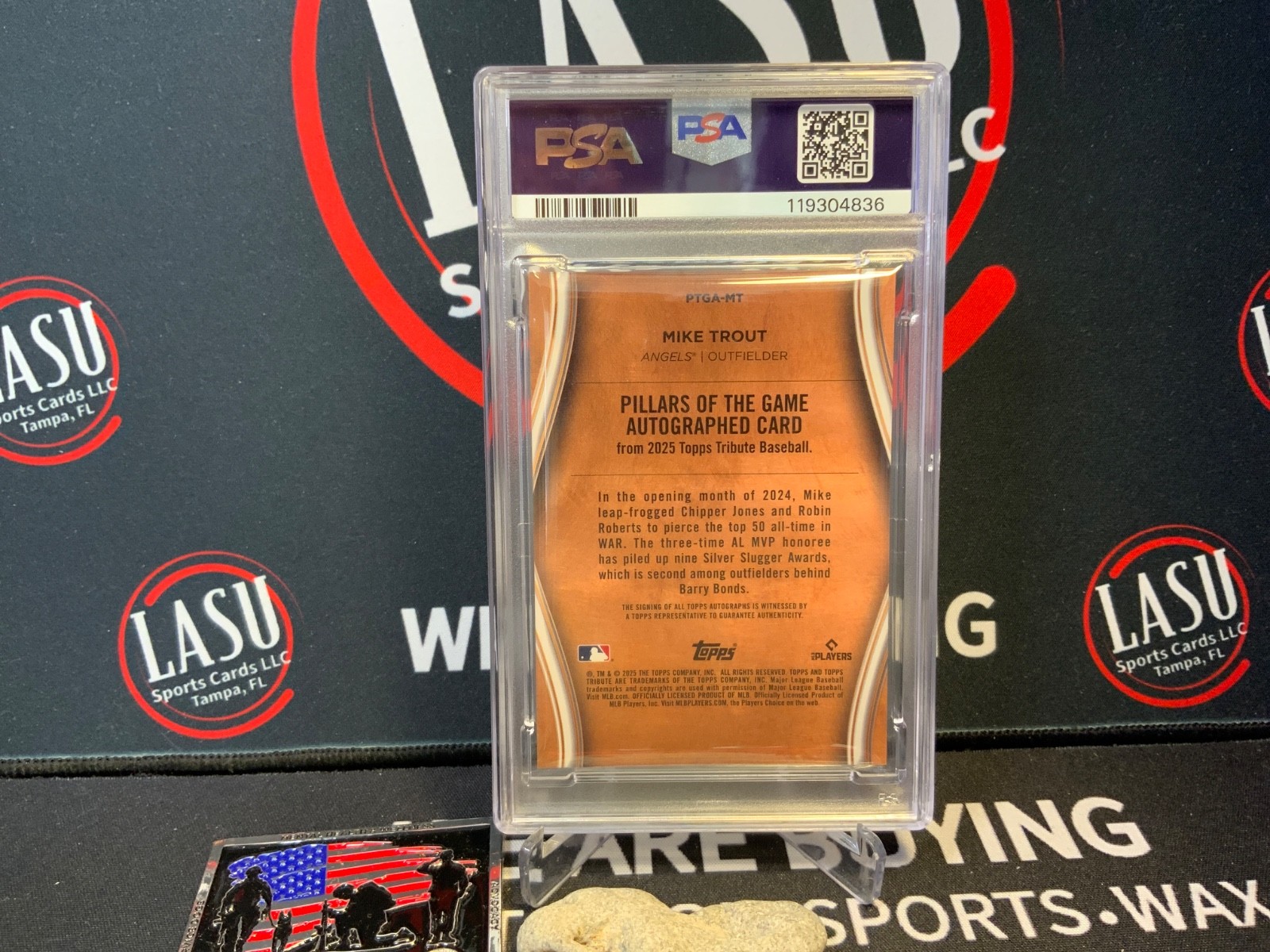 PSA 9 2025 Topps Tribute Mike Trout On Card Auto /10 Pillars of the Game view 2