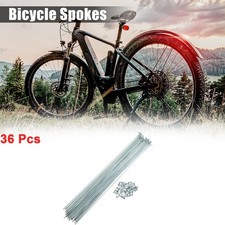36 Pcs 14G J Bend 294mm x 2mm Bicycle Spokes with Nipples Steel Silver Tone