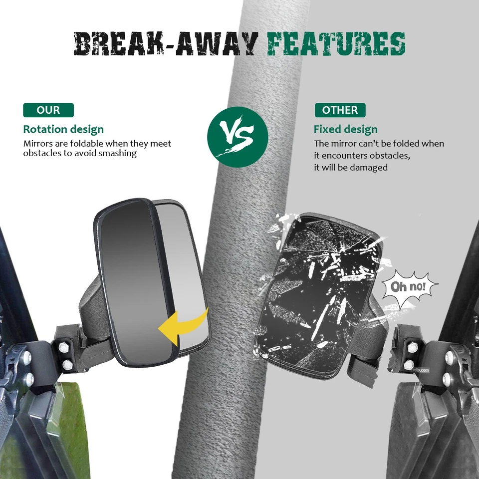 Juego de espejos retrovisores centrales de visión lateral UTV para Kawasaki Mule PRO FX FXT DX DXT PRO-MX Foto 3 de 4