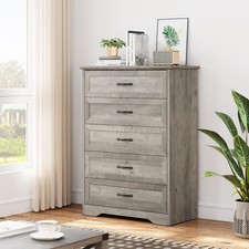 31.5In Tall 5 Drawers Farmhouse Wooden Dresser with Metal Handles, Modern Chest