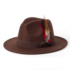 Mens Fedora Hats Wide Brim Felt Panama Hat Dress Hat with Medium A-coffee