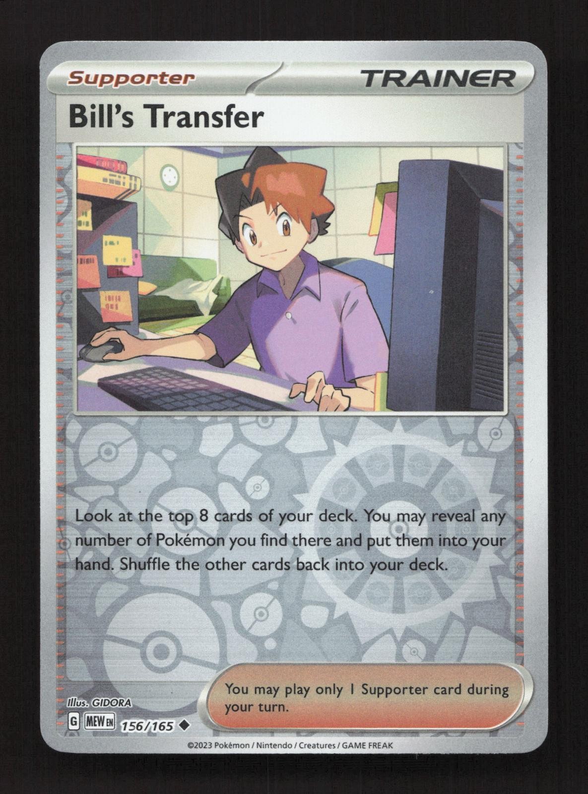 Bill's Transfer 156/165 Uncommon 151 Pokemon Reverse Holo Near Mint