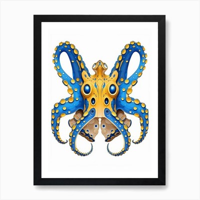 Blauringter Oktopus Illustration 16 gerahmtes Wandbild Poster Leinwanddruck Bild