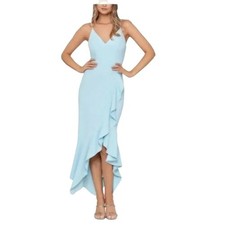 XSCAPE Light Blue Spaghetti Strap Ruffled Hi-Low V-Neck Dress- Sz 10