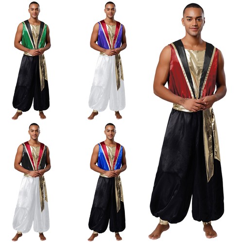 Mens Outfits Satiny Costume Zipper Jumpsuit Carnival One Piece Christmas Indian - Picture 2 of 72