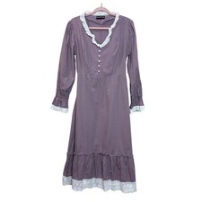 Scarlet Darkness Victorian Gothic Lace Trim Midi Dress M L Mauve Puff Sleeve