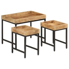 Tables Basses Gigognes Table d'Appoint 3pcs Bois Manguier Massif Brut Fer vidaXL