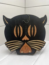 Antique 1938-1941 Beistle no mark Dual-Sided Art Deco Cardboard Cat Face Lantern
