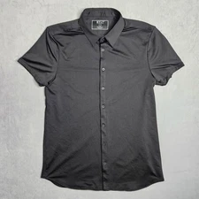 BYLT Shirt Mens Large Black Button Up Executive Fit Short Sleeve Performance