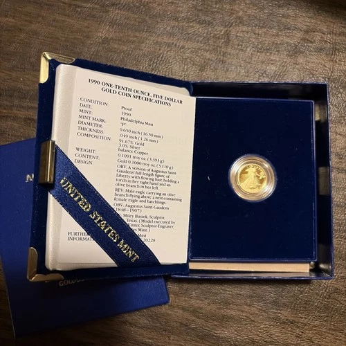 1990 P Proof $5 1/10oz Gold American Eagle