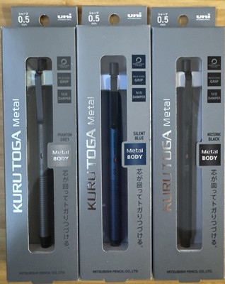 UNI KURU TOGA METAL 0.5mm Mechanical Pencils 3 Color Set Black Blue Gray M5-KH