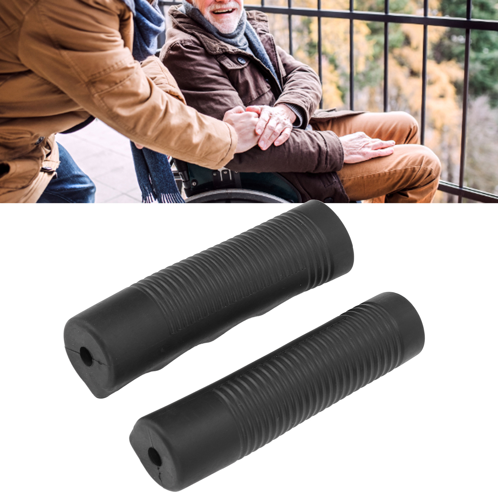 2x Rubber Wheelchair Hand Grips Ergonomic Prevent Slipping Easy Install