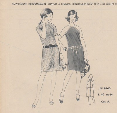 Patron De Couture Femmes D'Aujourd'hui N°1213 (juillet 1968) - Robe Jersey Tailles 40 Et 44, Occasion