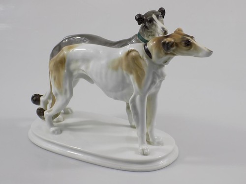 RARE ENS VOLKSTEDT BARSOI PORZELLAN WINDHUND GRUPPE ANTON BÜSCHELBERGER 20.JHD