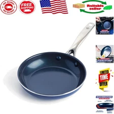 Effortless Cooking with 8” PFAS-Free Diamond Nonstick Skillet - Blue Finish