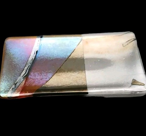 Fused Art Glass Tray Iridescent Geometric Retangular Plate Signed Gaya 91 - Picture 2 of 23