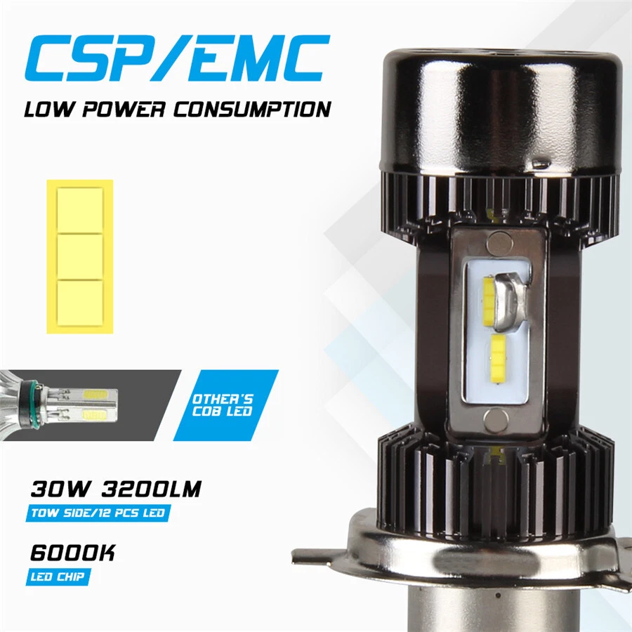  LED H4 Bulb White Hi/Low Beam Fog Lamp Light Aluminum For Motorcycle Headlight - Image 3 of 4