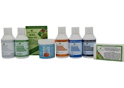 MIBO AQUARISTIK (13,26 €/L) MIBO Aquarium PflegeSet mit 6x250 ml Pflegeprodukte + Algenschwamm