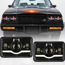 Pair 4x6" LED Headlights Red DRL Hi-Lo Beam Fit For Chevrolet Camaro 1983-1992