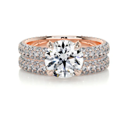 Rundschliff Ehering Set 4 Kt Laborgefertigter Diamant IGI 14K Gelbgold E F VS