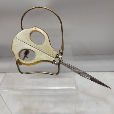 Vintage Celluloid and Shell Scissors Glico, Germany 5'' With a 1.5'' Metz Blade