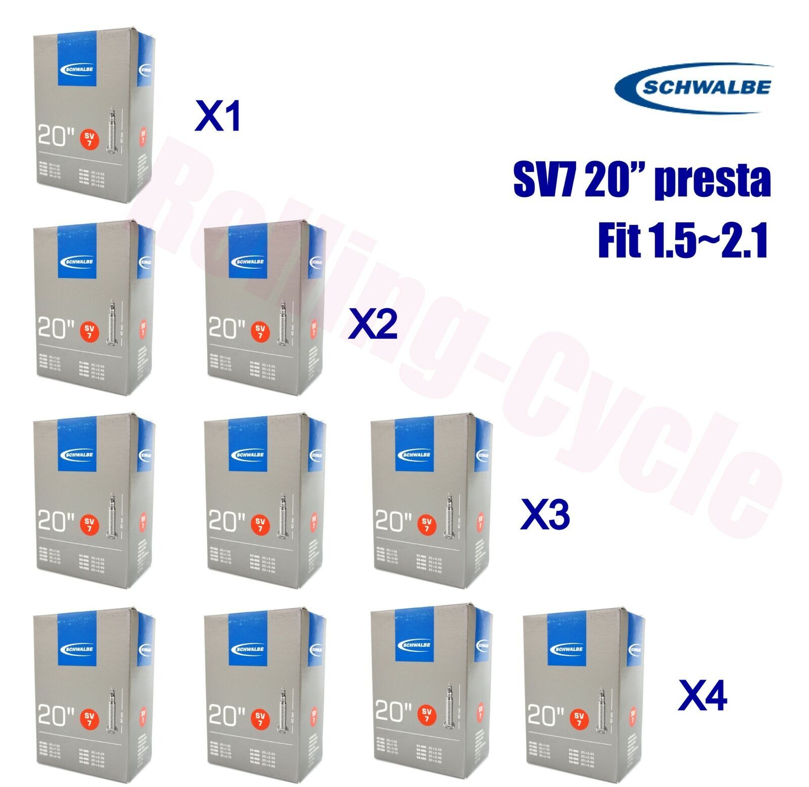 1-4 Tubes Schwalbe  Inner Tubes SV7 20"x1.5-2.5 Presta Valve