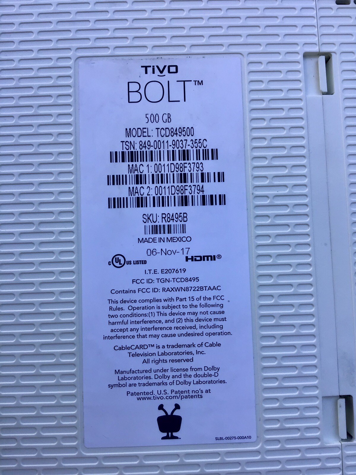 TiVo Bolt 500gb lifetime OTA Antenna and CableTV eBay