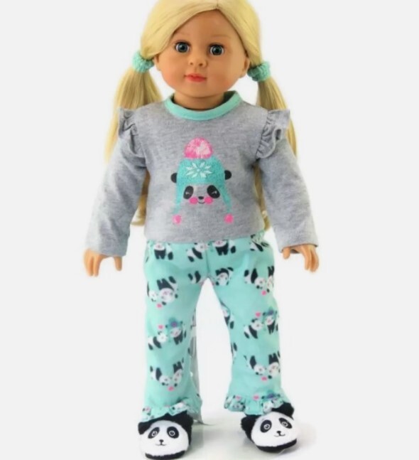 Nightwear, Pant Style, Panda Bear Pajama's & Panda Slippers, for 18" Girl Dolls