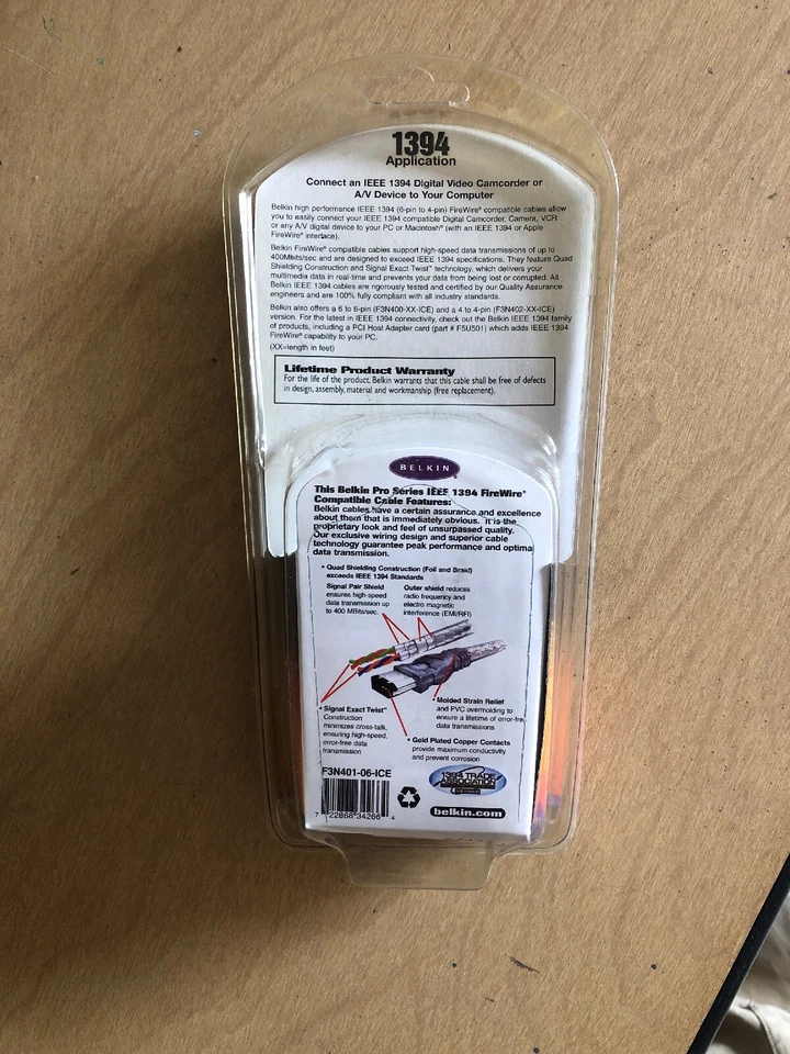 Belkin 1394 Digital Connect 6 Ft Long 6-Pin to 4-Pin Cable SEALED FAST SHIPPING - Image 2 of 3