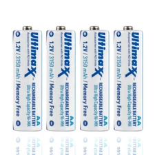 4X AA ULTIMAXX Rechargeable Batteries 3150mAh Ultra High Capacity Ni-MH