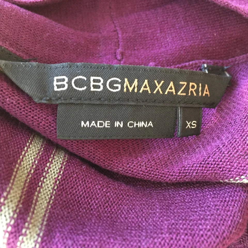 Cárdigan envolvente BCBGMAXAZRIA púrpura verde a rayas seda y lino con cinturón para mujer talla XS Foto 2 de 4