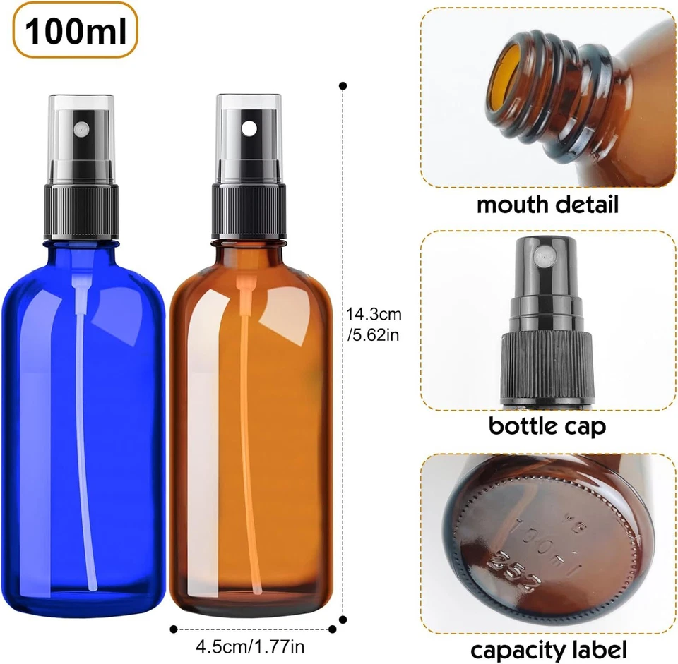6 x 100ml Sprühflaschen aus Glas Pumpspray Glasflasche Zerstäuber Sprühkopf - Bild 2 von 4