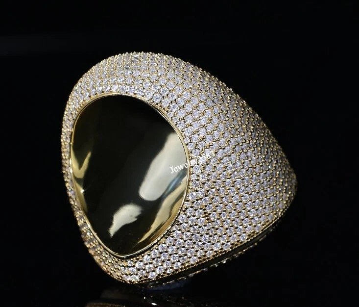 Anillo de boda para él de plata 925 con corazón de esmalte rosa moissanita natural helada Foto 4 de 4