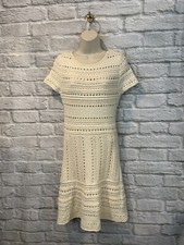 Zara Knit Open Work Lined Short Sleeve Fit N Flare Dress in Ecru SZ S